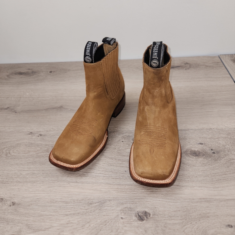 Jinetes Boots Mens 9.5 Brown Square Toe Suede Slip On Made In Mexico